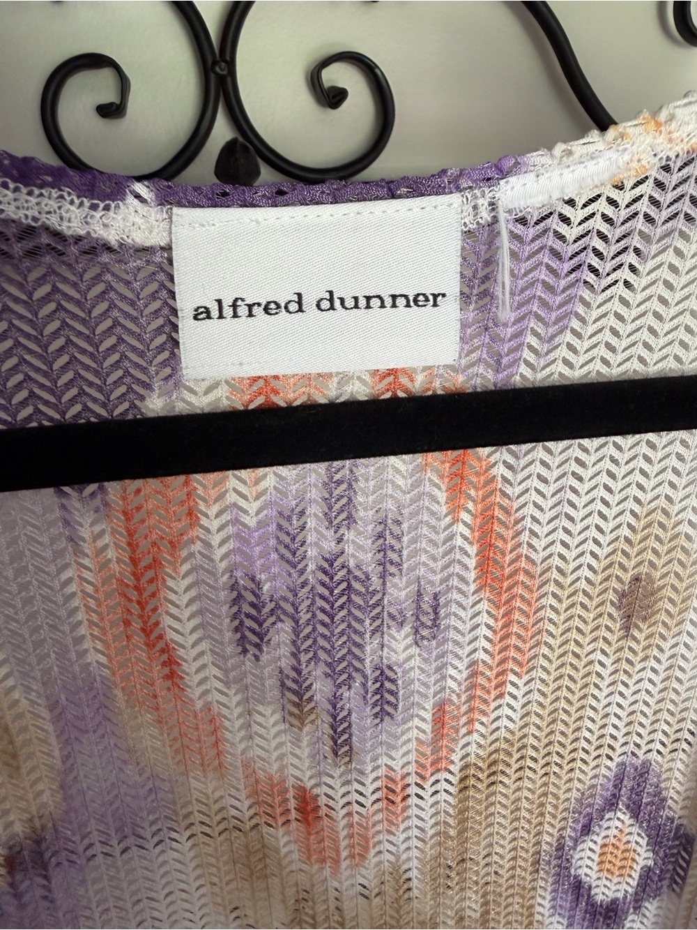 Alfred Dunner Purple and Cream Ikat Open-Front Knit Tunic - Picture 5 of 8